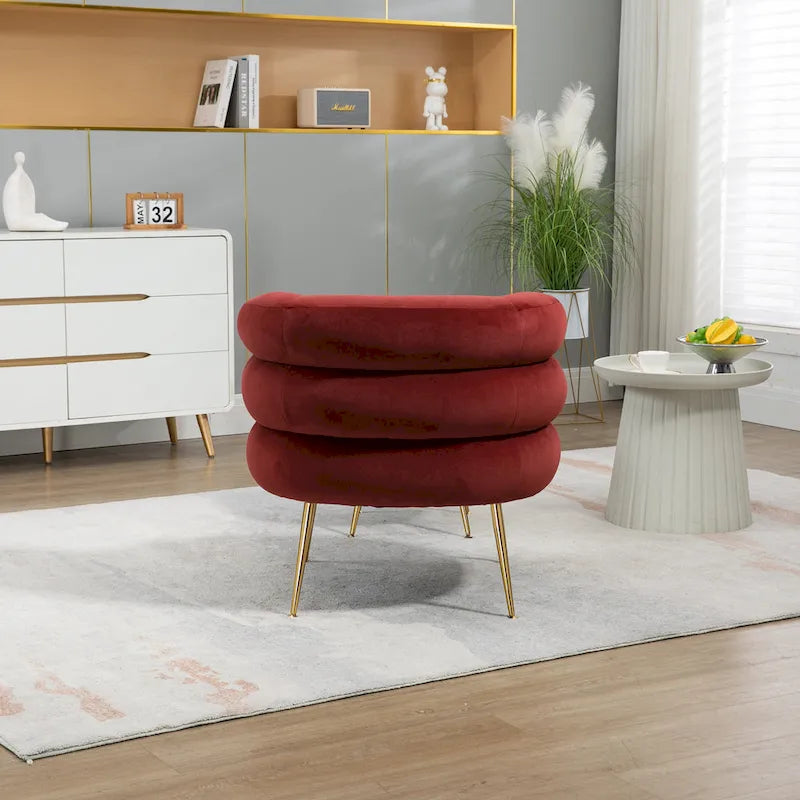 Fauteuil tonneau moderne rouge lie-de-vin avec pouf