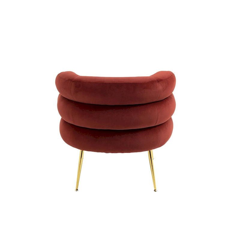 Fauteuil tonneau moderne rouge lie-de-vin avec pouf