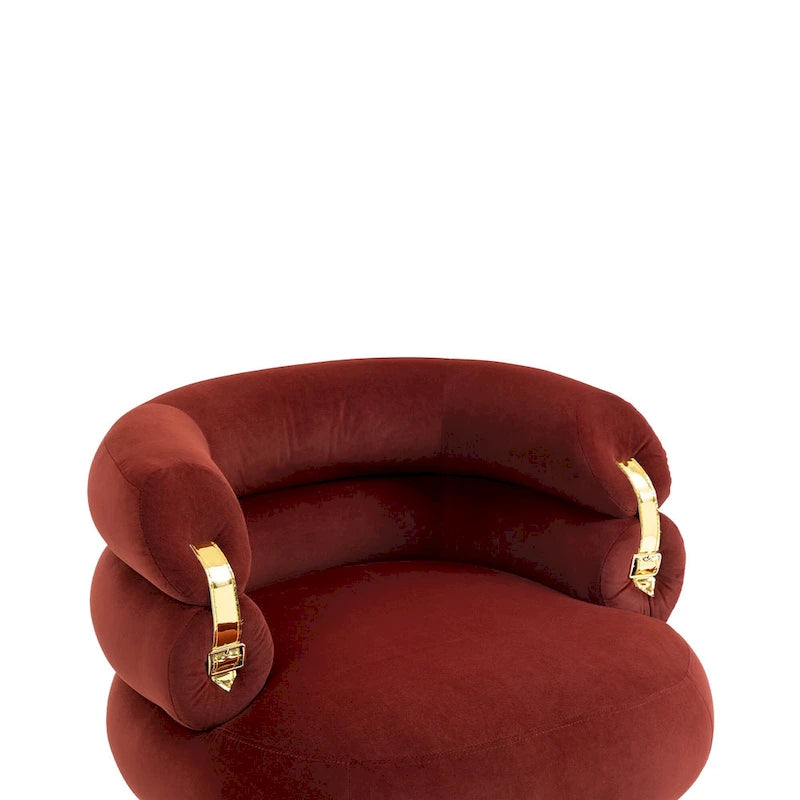 Fauteuil tonneau moderne rouge lie-de-vin avec pouf