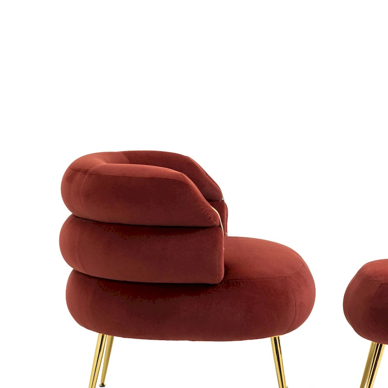 Fauteuil tonneau moderne rouge lie-de-vin avec pouf