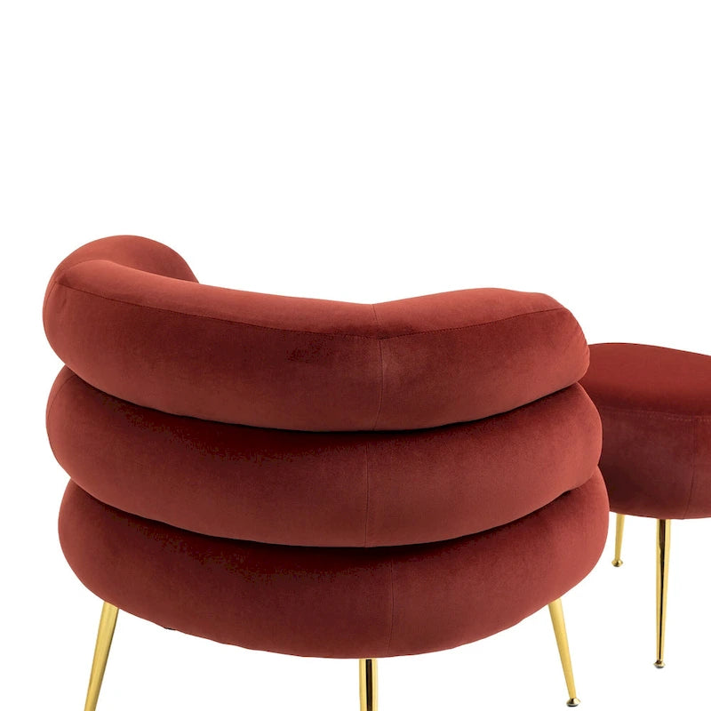 Fauteuil tonneau moderne rouge lie-de-vin avec pouf