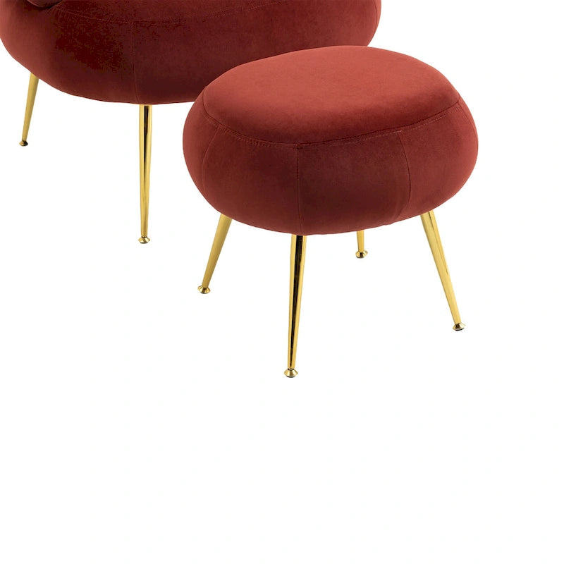 Fauteuil tonneau moderne rouge lie-de-vin avec pouf