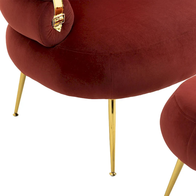 Fauteuil tonneau moderne rouge lie-de-vin avec pouf