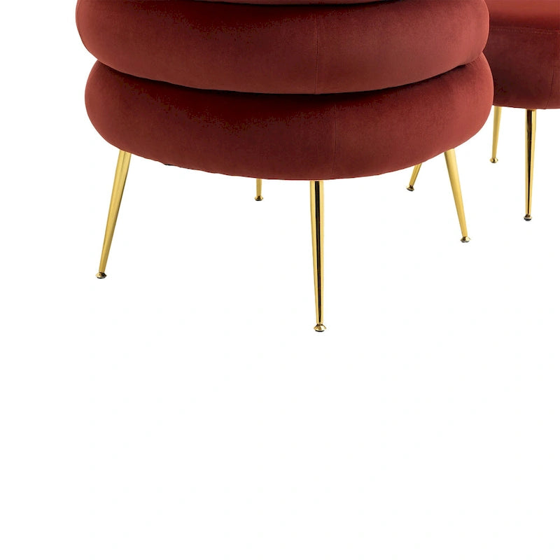 Fauteuil tonneau moderne rouge lie-de-vin avec pouf
