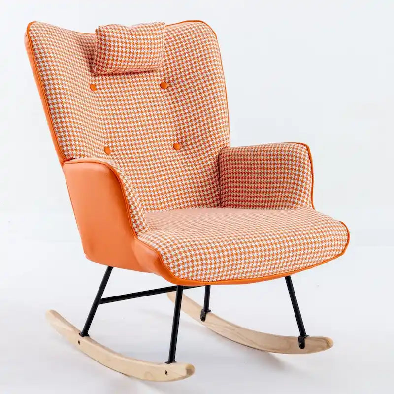 Fauteuil à bascule, Tissu doux pied-de-poule Fauteuil à bascule en cuir