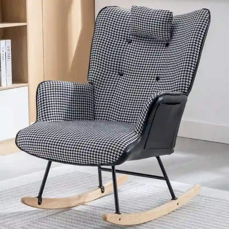 Fauteuil à bascule, Tissu doux pied-de-poule Fauteuil à bascule en cuir