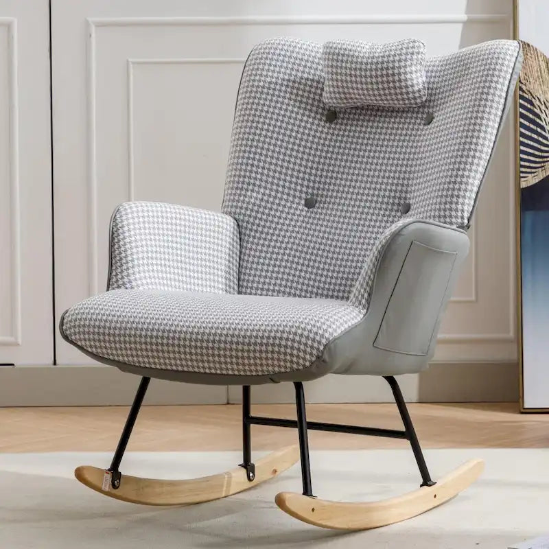 Fauteuil à bascule, Tissu doux pied-de-poule Fauteuil à bascule en cuir