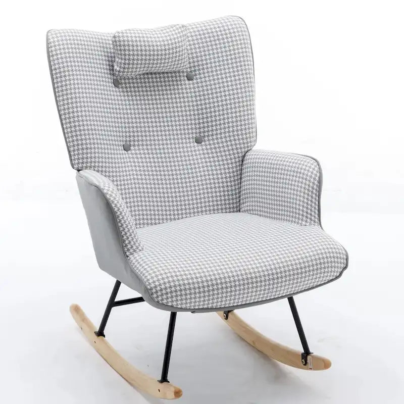 Fauteuil à bascule, Tissu doux pied-de-poule Fauteuil à bascule en cuir