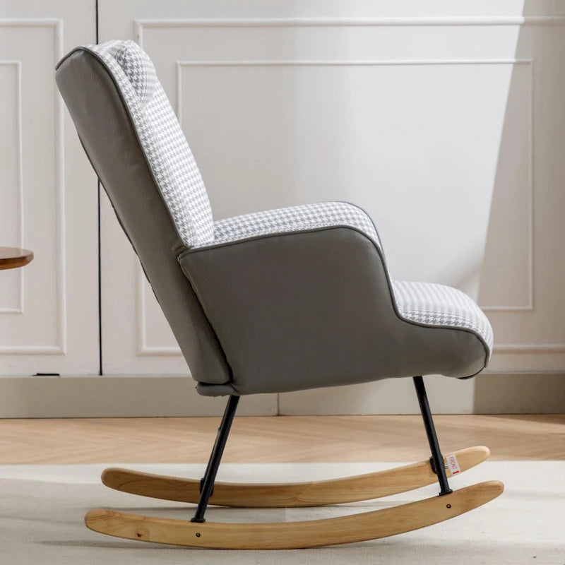 Fauteuil à bascule, Tissu doux pied-de-poule Fauteuil à bascule en cuir