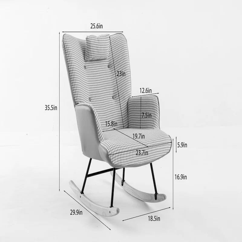Fauteuil à bascule, Tissu doux pied-de-poule Fauteuil à bascule en cuir