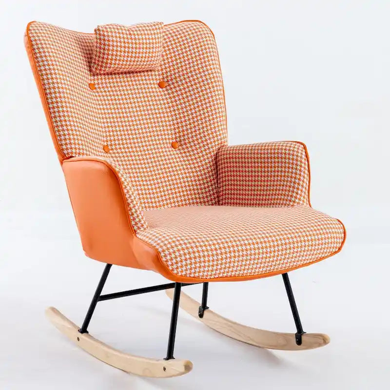 Fauteuil à bascule, Tissu doux pied-de-poule Fauteuil à bascule en cuir