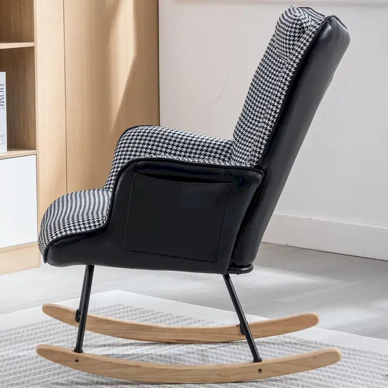 Fauteuil à bascule, Tissu doux pied-de-poule Fauteuil à bascule en cuir