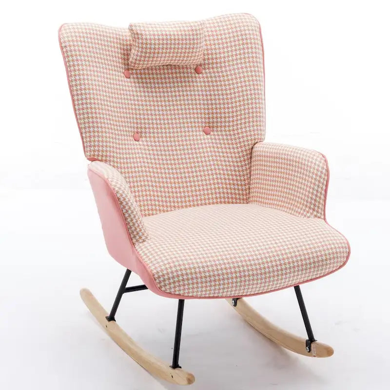 Fauteuil à bascule, Tissu doux pied-de-poule Fauteuil à bascule en cuir