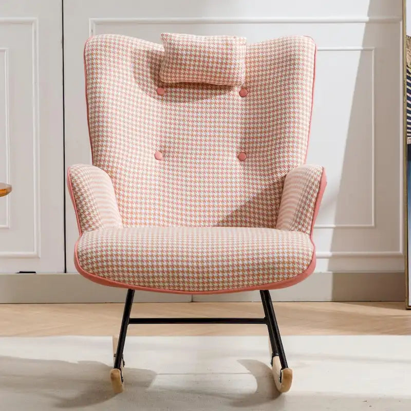 Fauteuil à bascule, Tissu doux pied-de-poule Fauteuil à bascule en cuir
