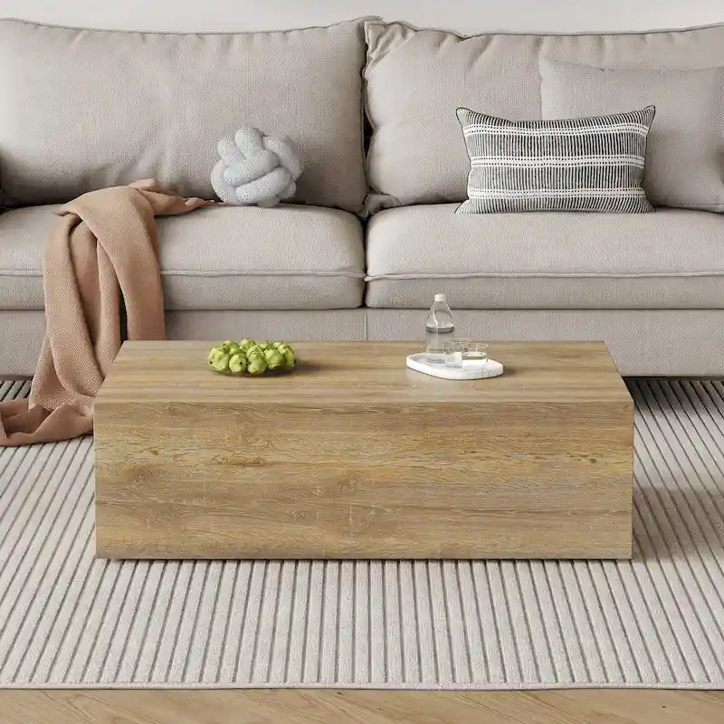 Table basse moderne en MDF, motifs texture couleur bois clair