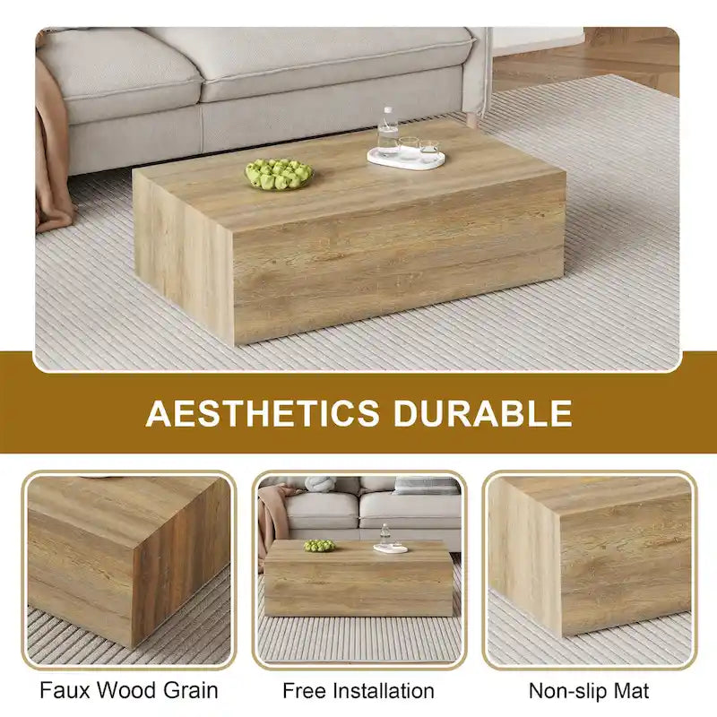Table basse moderne en MDF, motifs texture couleur bois clair