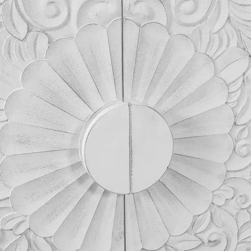 Armoire Bahut Buffet Fleur de Lys Sculptée Grande Armoire de Rangement Porte Latérale
