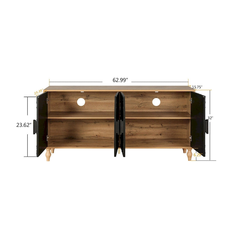 Armoire Bahut Buffet Fleur de Lys Sculptée Grande Armoire de Rangement Porte Latérale