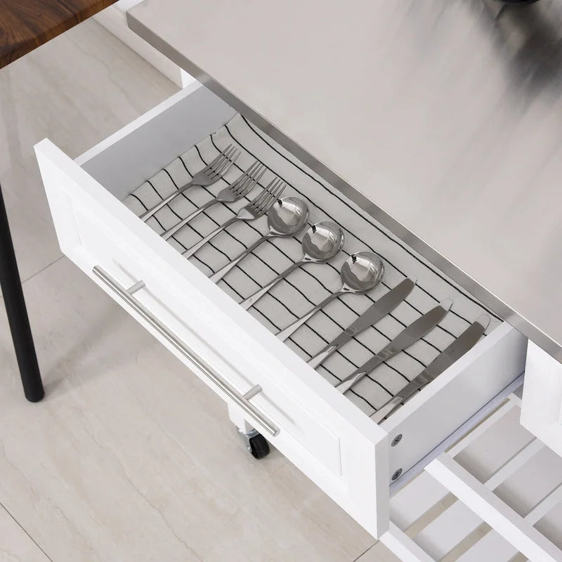 Îlot de cuisine avec plateau en acier inoxydable