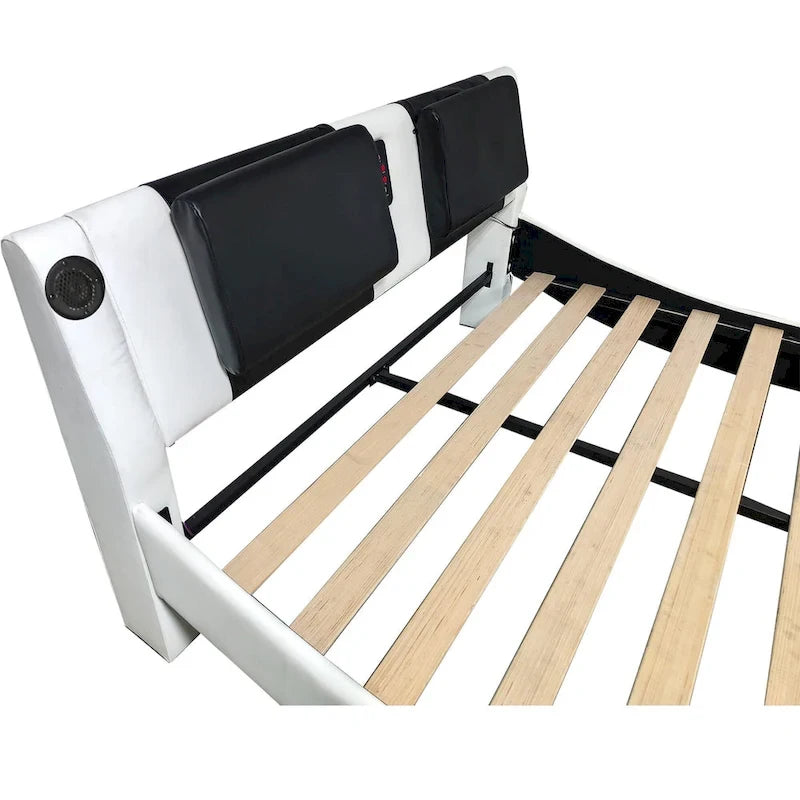 Lit plateforme rembourré en similicuir avec éclairage LED et sommier à lattes en bois