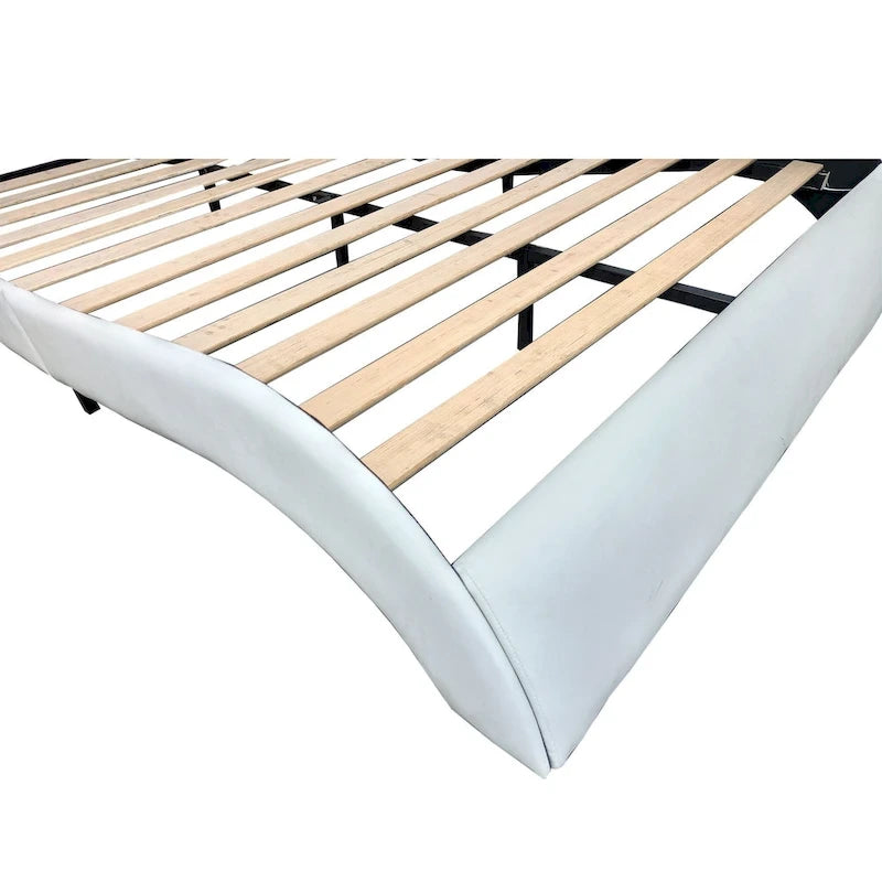 Lit plateforme rembourré en similicuir avec éclairage LED et sommier à lattes en bois