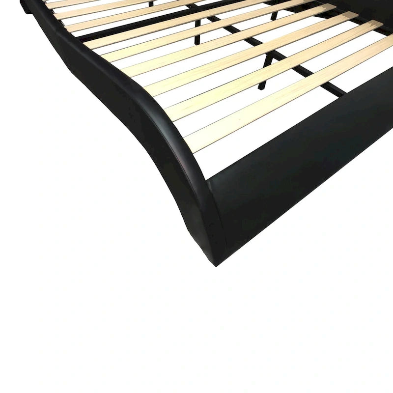 Lit plateforme rembourré en similicuir avec éclairage LED et sommier à lattes en bois