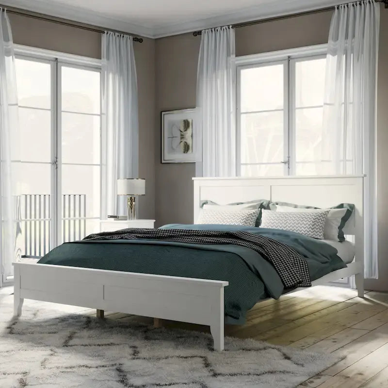 Lit plateforme moderne en bois massif blanc de taille Queen