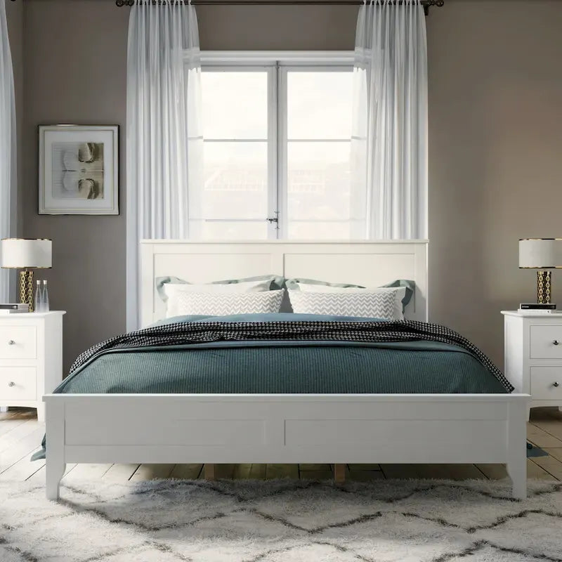 Lit plateforme moderne en bois massif blanc de taille Queen