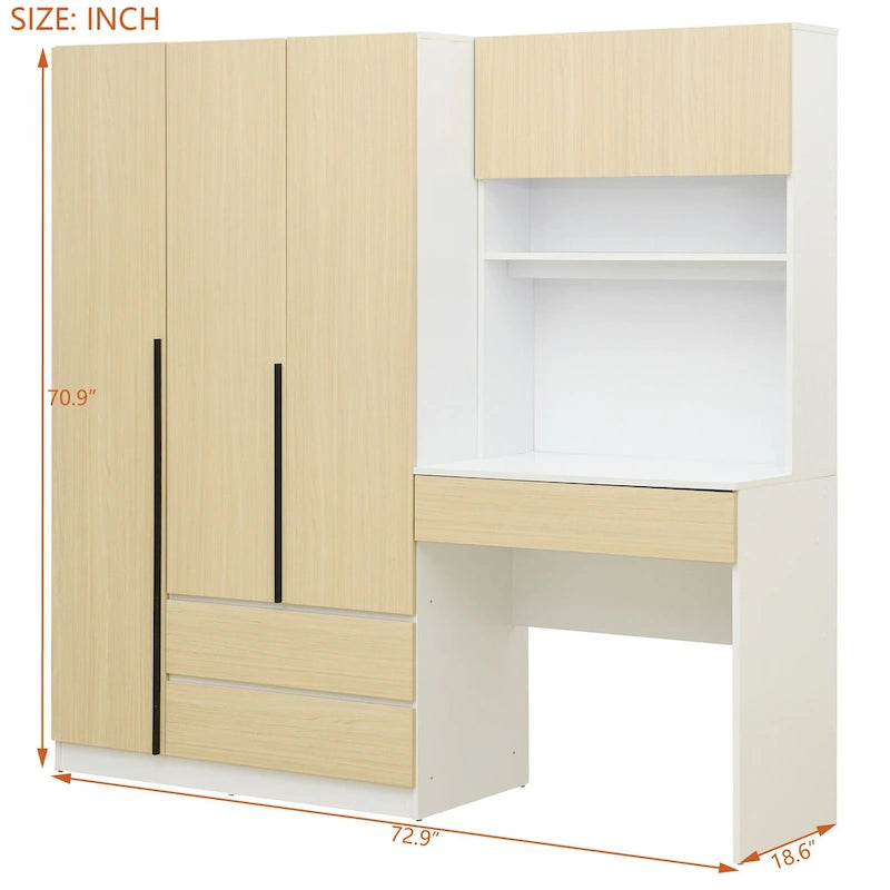 Armoire de rangement de bureau 3 portes en bois pour chambre à coucher