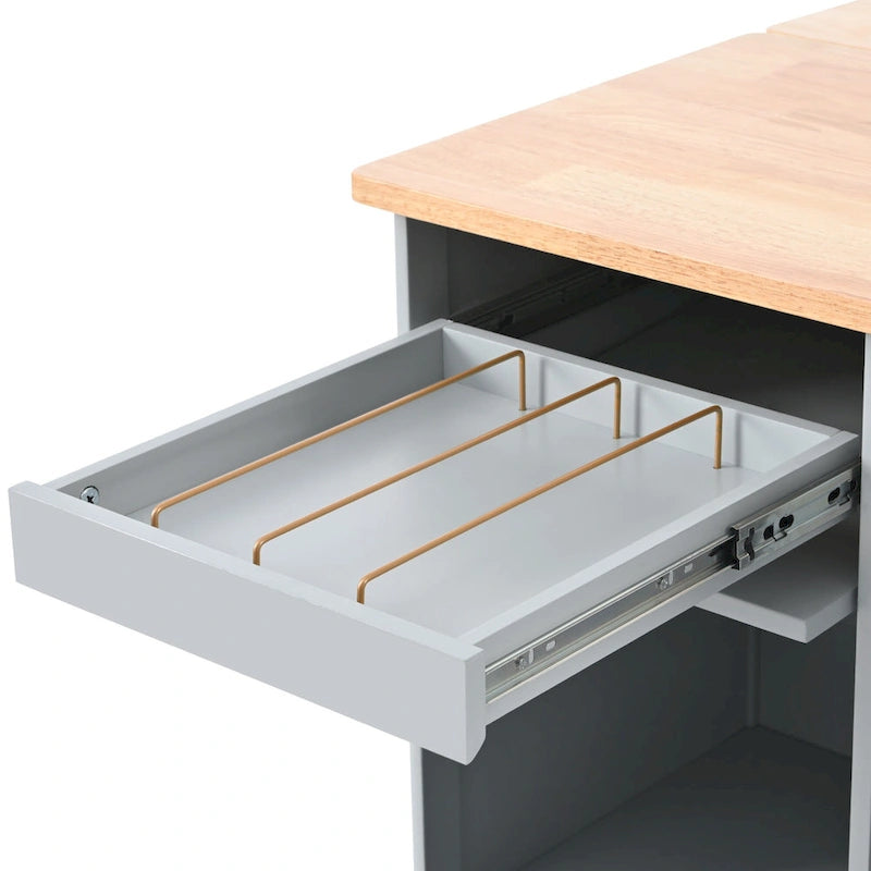 Îlot de cuisine avec lumières LED, desserte à roulettes avec abattant pour le petit-déjeuner