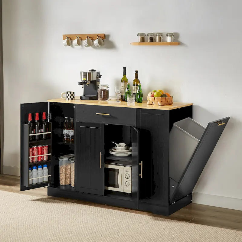 Îlot de cuisine avec support de poubelle basculant, Table d'îlot mobile