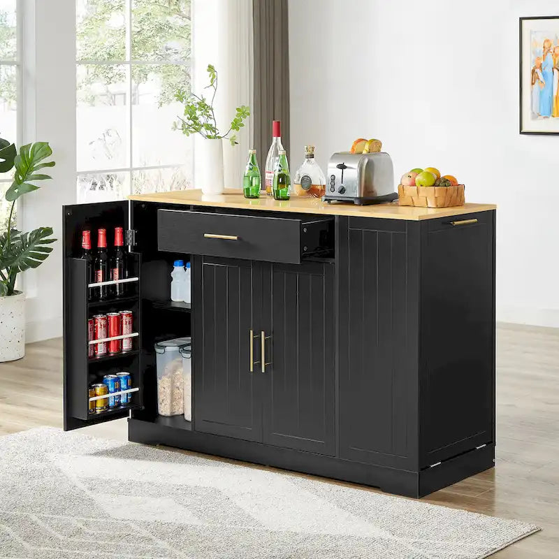 Îlot de cuisine avec support de poubelle basculant, Table d'îlot mobile