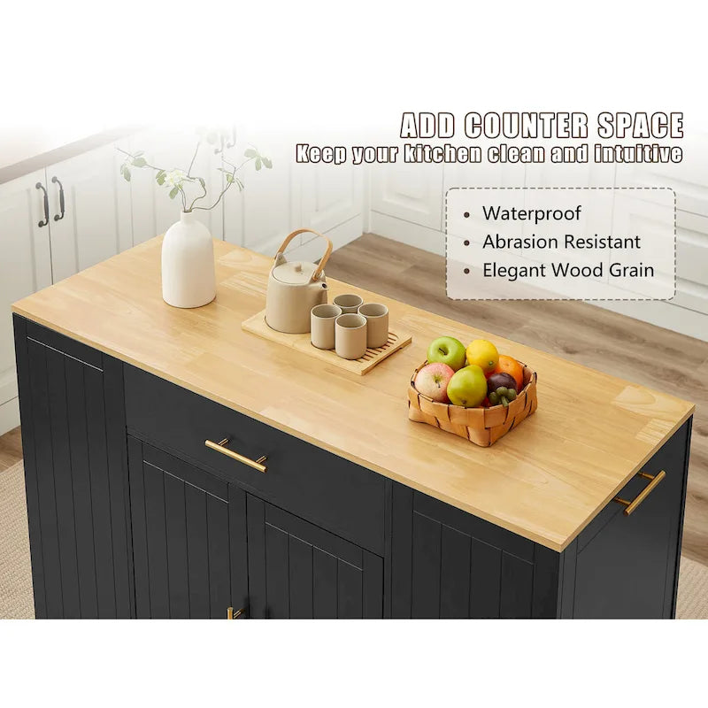 Îlot de cuisine avec support de poubelle basculant, Table d'îlot mobile