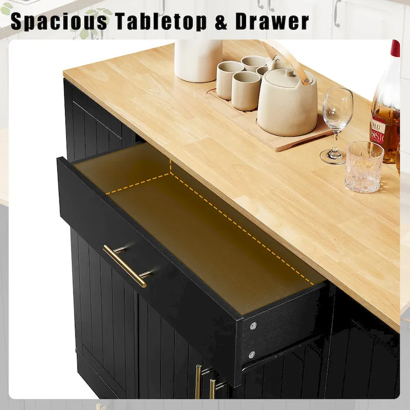 Îlot de cuisine avec support de poubelle basculant, Table d'îlot mobile