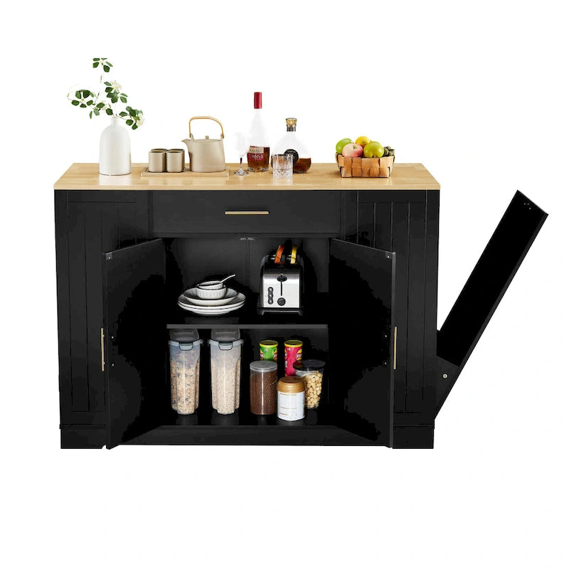 Îlot de cuisine avec support de poubelle basculant, Table d'îlot mobile