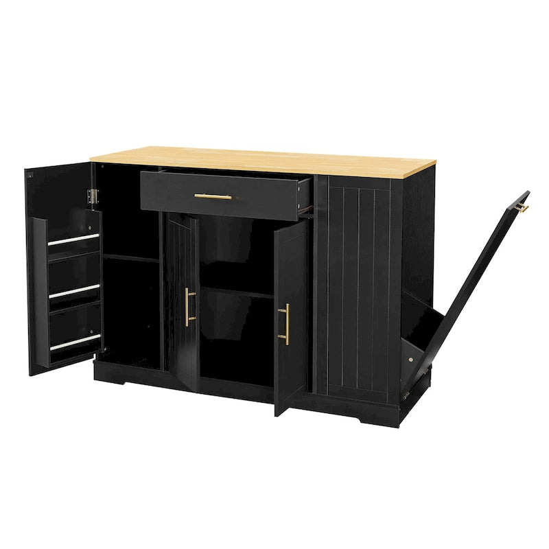 Îlot de cuisine avec support de poubelle basculant, Table d'îlot mobile