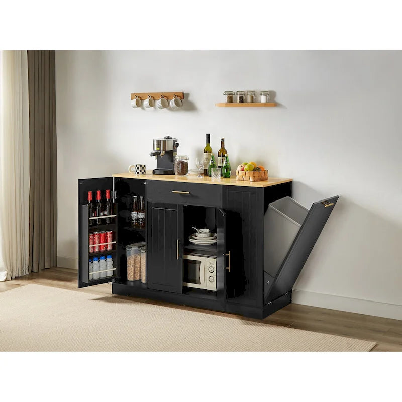 Îlot de cuisine avec support de poubelle basculant, Table d'îlot mobile