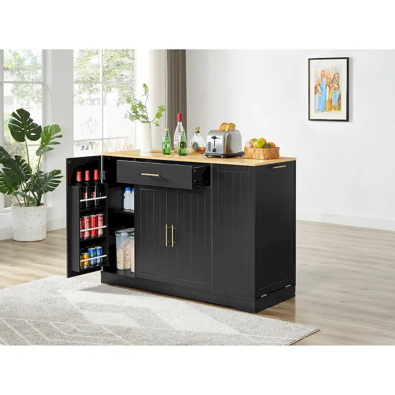 Îlot de cuisine avec support de poubelle basculant, Table d'îlot mobile