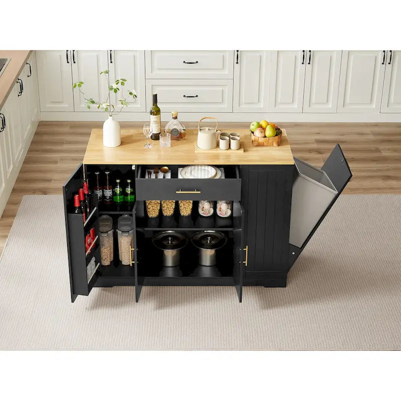 Îlot de cuisine avec support de poubelle basculant, Table d'îlot mobile