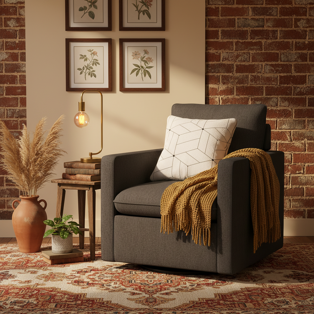 Fauteuil pivotant de transition en lin avec coussin de dossier