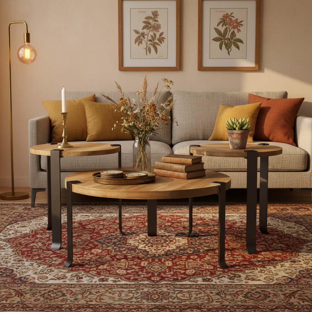 Table basse et tables d'appoint rondes en acier
