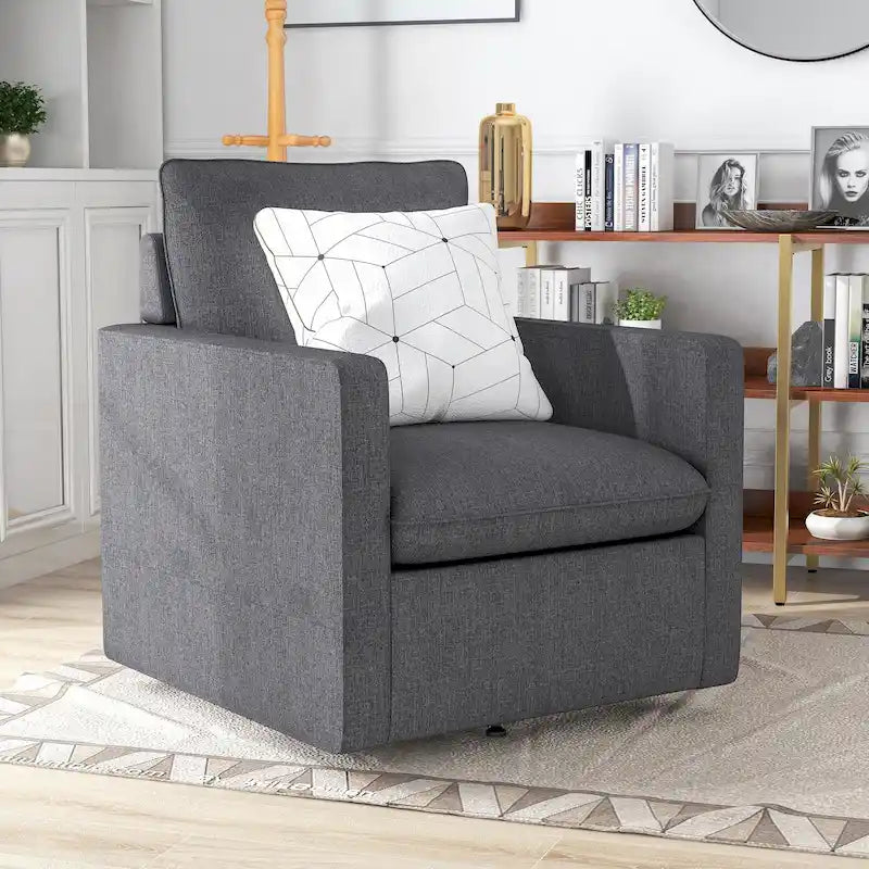 Fauteuil pivotant de transition en lin avec coussin de dossier