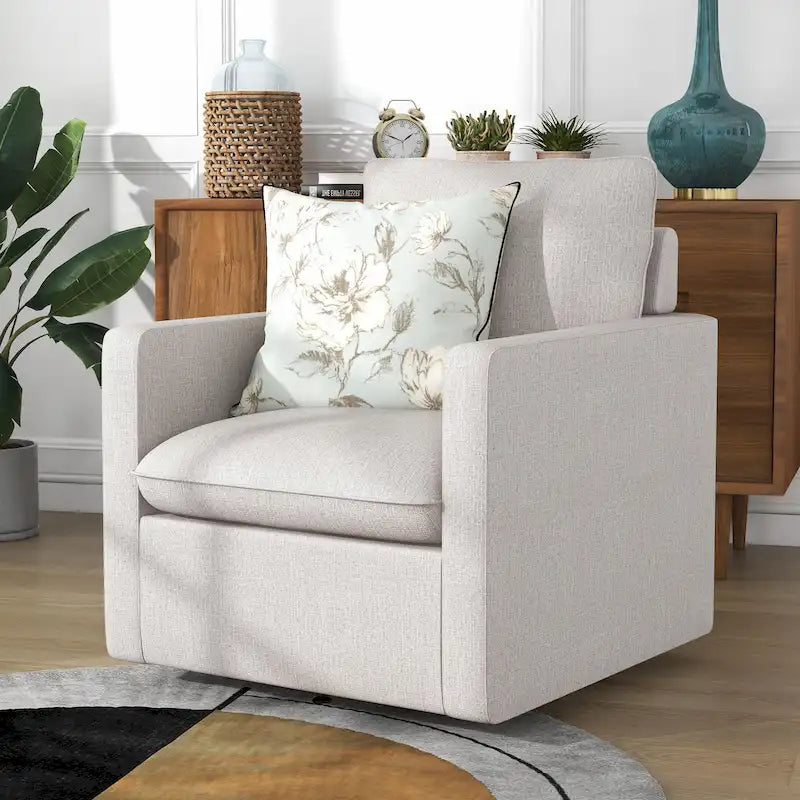 Fauteuil pivotant de transition en lin avec coussin de dossier