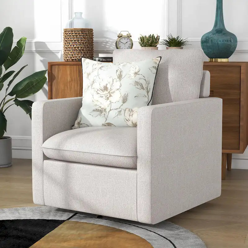 Fauteuil pivotant de transition en lin avec coussin de dossier