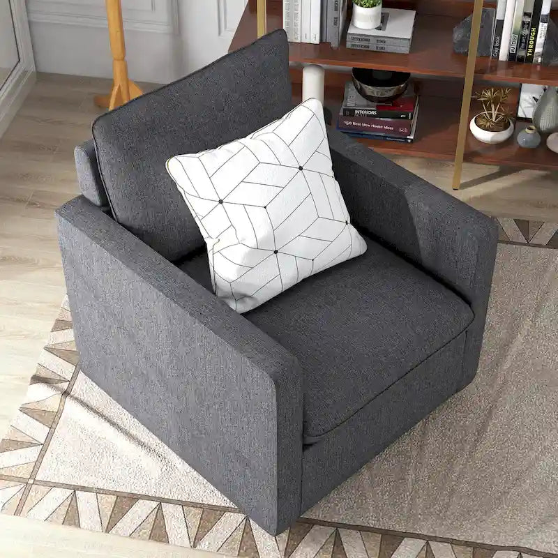 Fauteuil pivotant de transition en lin avec coussin de dossier