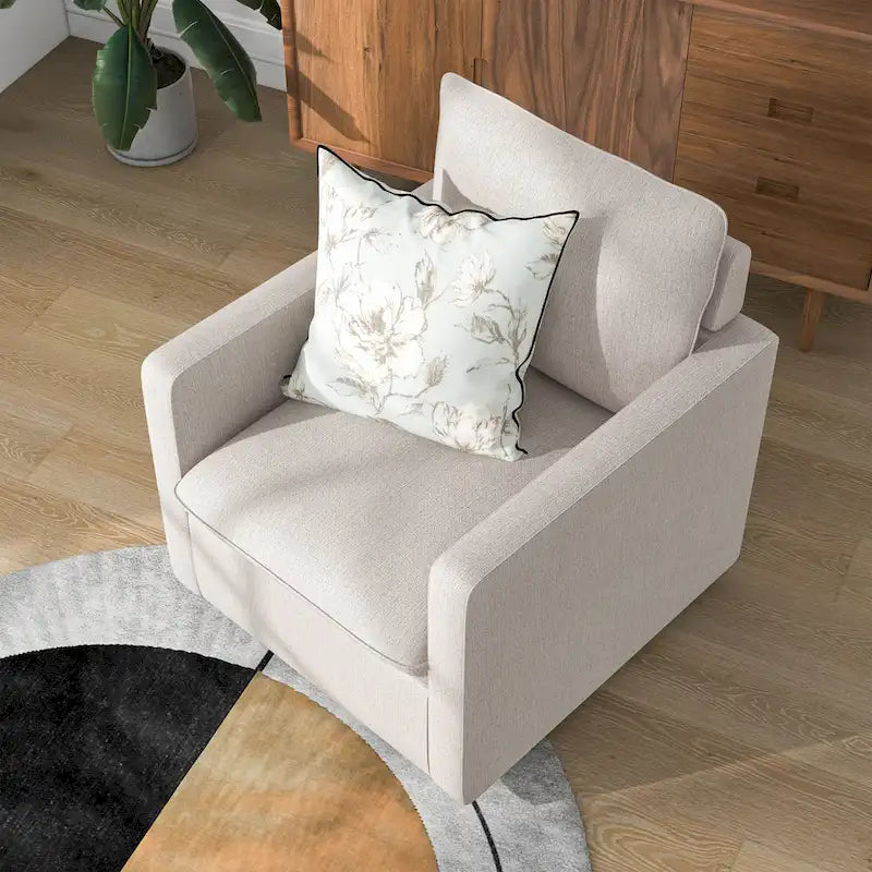 Fauteuil pivotant de transition en lin avec coussin de dossier