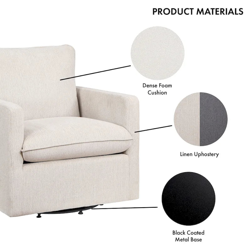 Fauteuil pivotant de transition en lin avec coussin de dossier