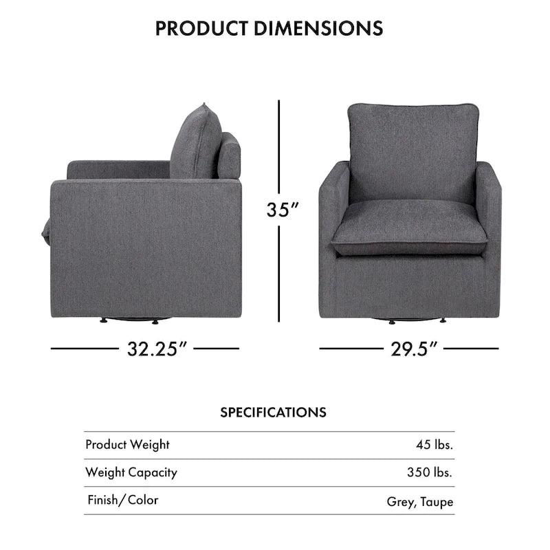 Fauteuil pivotant de transition en lin avec coussin de dossier