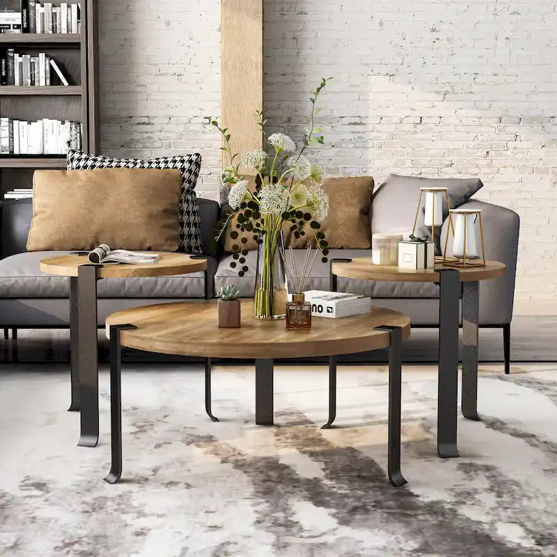 Table basse et tables d'appoint rondes en acier