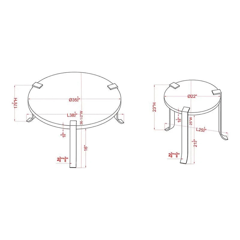 Table basse et tables d'appoint rondes en acier